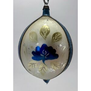 German Antique Blown Glass Teardrop Ornament Hand Painted Frosted Large 6"